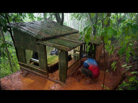 Camping di Tengah Hujan deras membangun Shelter berburu banyak Jamur, dan buat perApian dari Kaleng