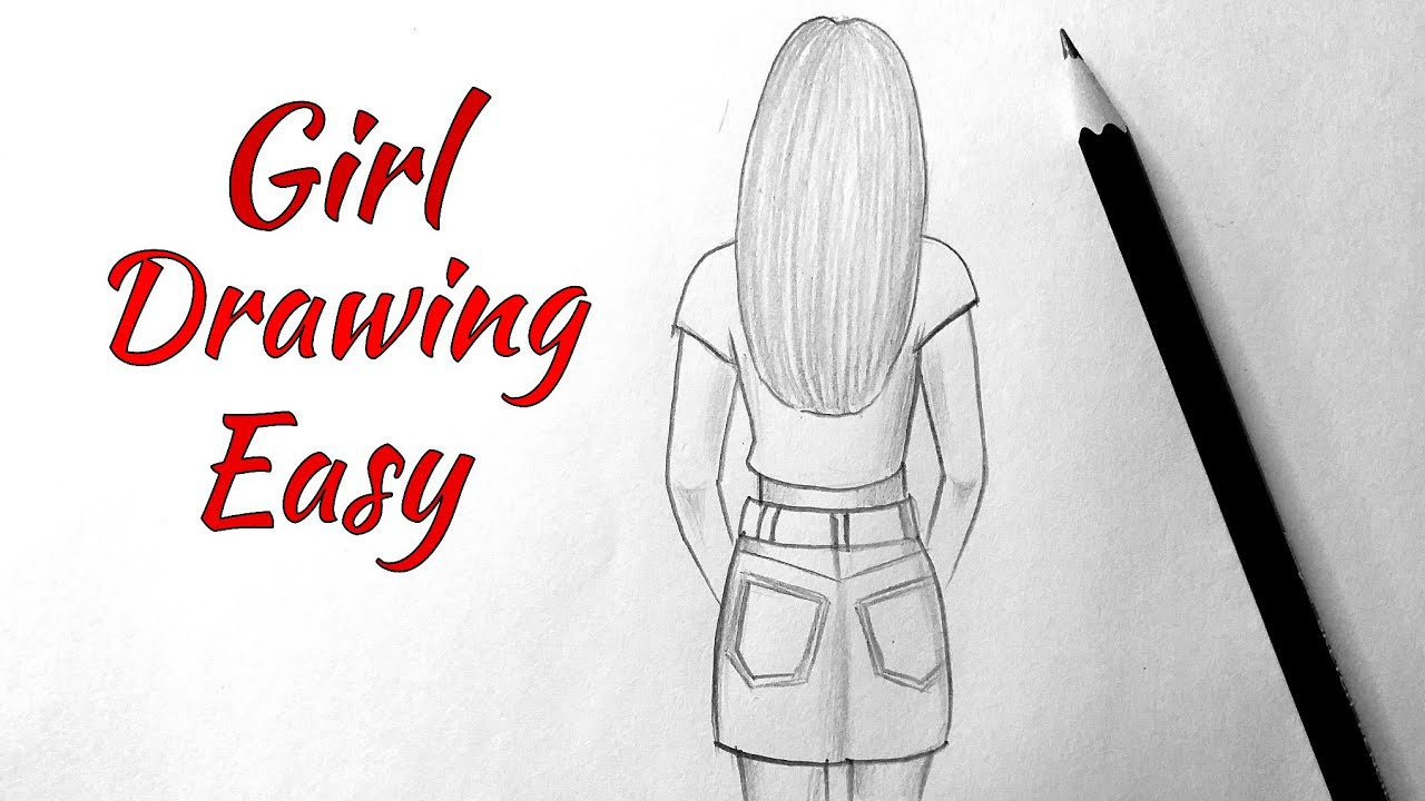 How to draw a girl easy back side Drawing of a girl easy step by ...