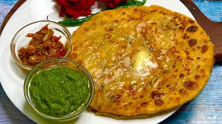 Dhaba Style Aloo Ka Paratha With Green Garlic  Chutney | Aloo Ka Paratha | Winter Breakfast Recipe