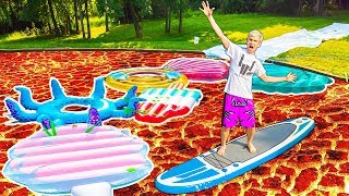 POOL IS LAVA CHALLENGE!! (IN OUR BACKYARD POND)