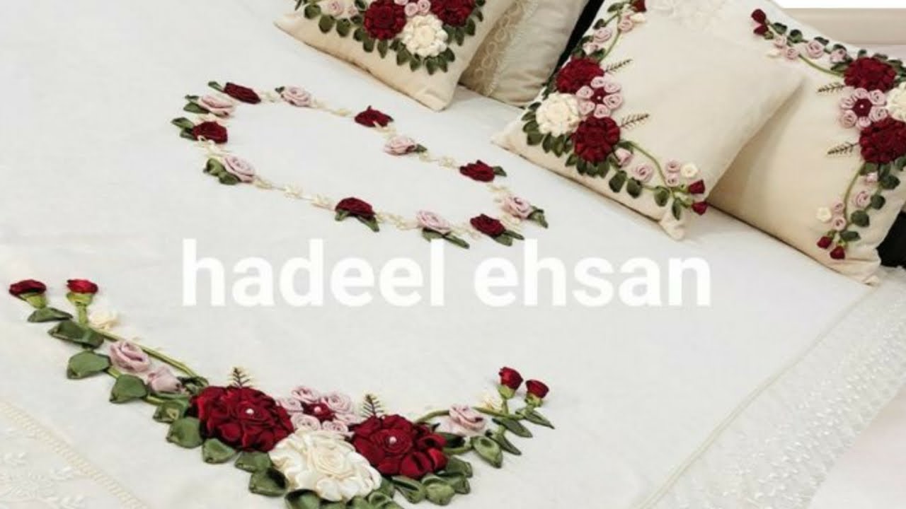 أجمل مجموعة مفارش مطرزة بشرائط الساتان😍😍