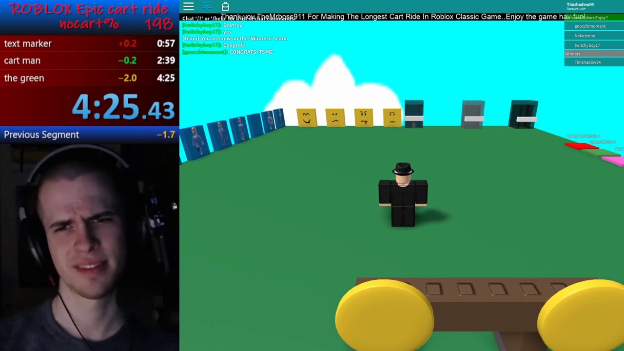 Wr Roblox Epic Cart Ride Nocart Speedrun In 4 25 43 Youtube - how to make a cart ride game in roblox