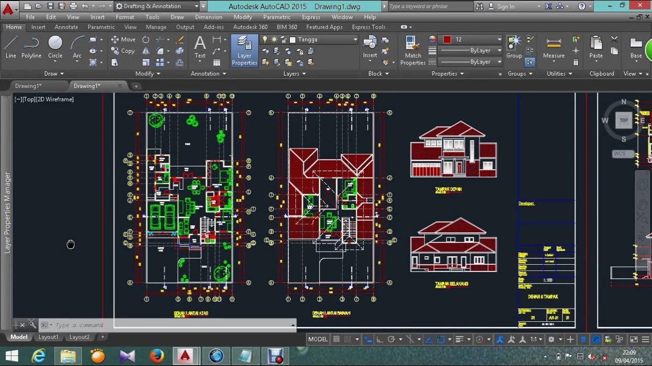  Autocad  2d Tutorial Membuat denah  rumah  type 45 YouTube