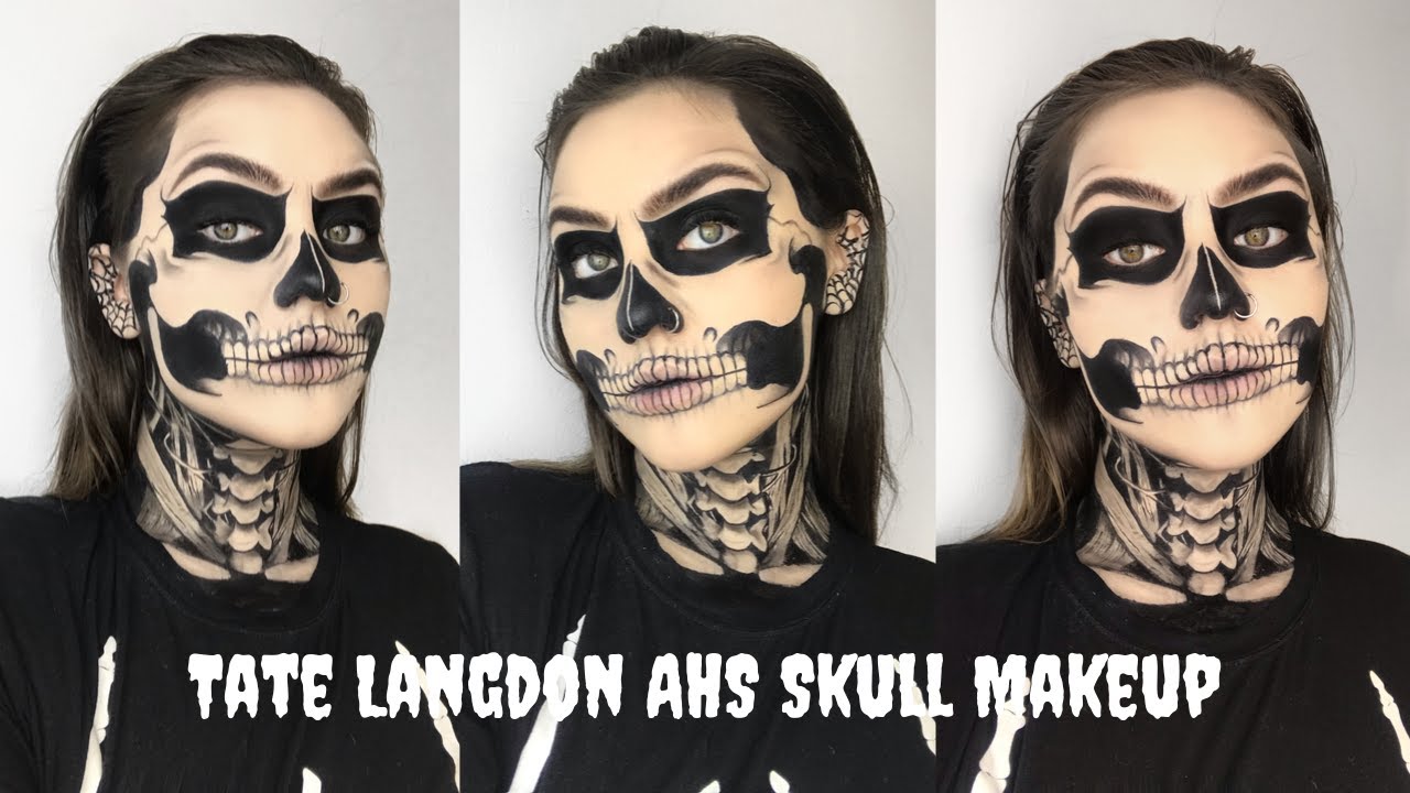 halloween makeup, skull, skeleton, tate langdon, ahs, skull makeup, hallowe...