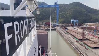 Huge VLCC  ship in dry dock .