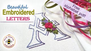 Easy to stitch alphabet tutorial with roses in silk ribbon, hand embroidery ideal for beginners!