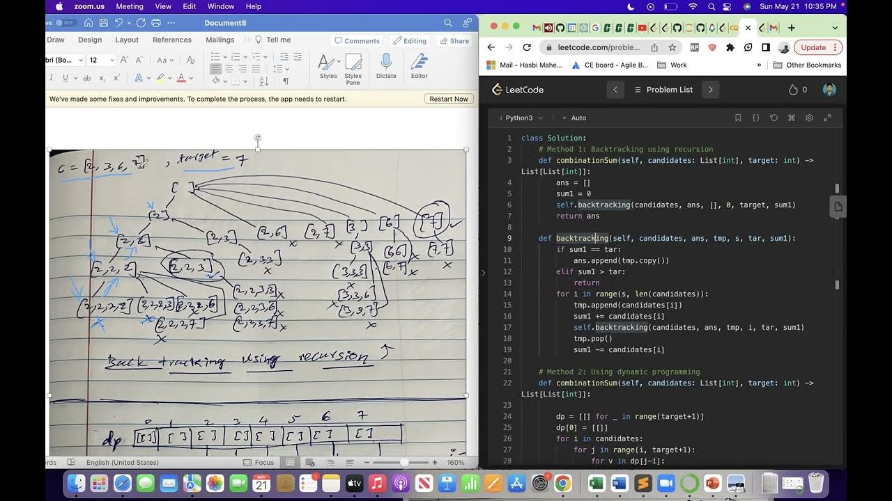 39. Combination Sum Python Backtracking using recursion and Dynamic