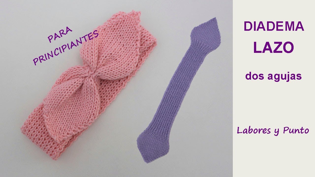 Cinta de pelo o diadema lazo a dos agujas- Labores y Punto