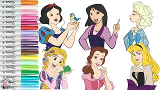 Disney Princess Coloring Book Compilation Mulan Elsa Snow White Aurora Rapunzel Belle Jasmine Merida