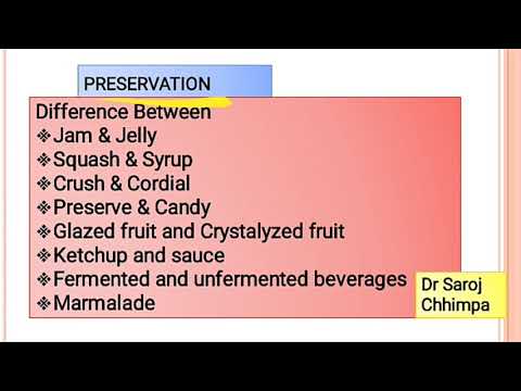 సంరక్షణ #జామ్, జెల్లీ # కెచప్, సాస్ # స్క్వాష్, సిరప్ # క్రష్, కార్డియల్ # ప్రిజర్వ్, మిఠాయి మధ్య వ్యత్యాసం