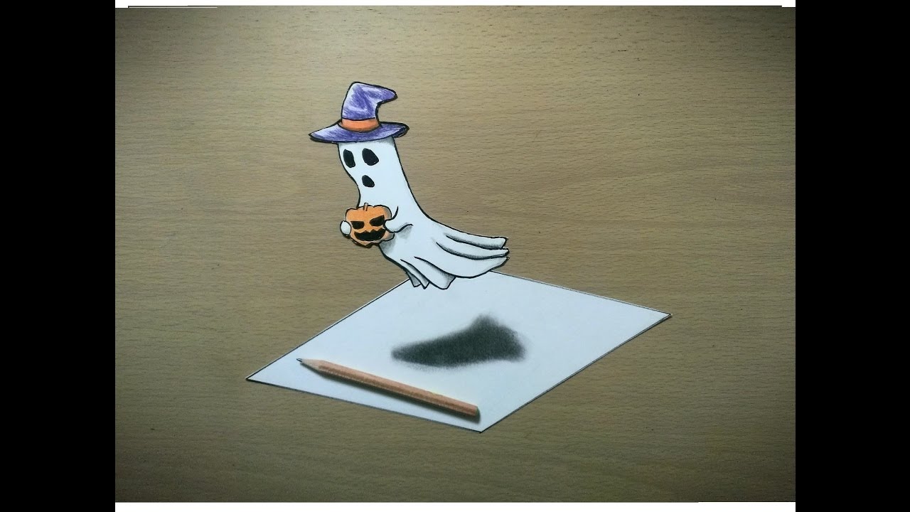 ハロウィンのお化けの描き方 How To Draw A Halloween Ghost Trick Art On Paper Youtube