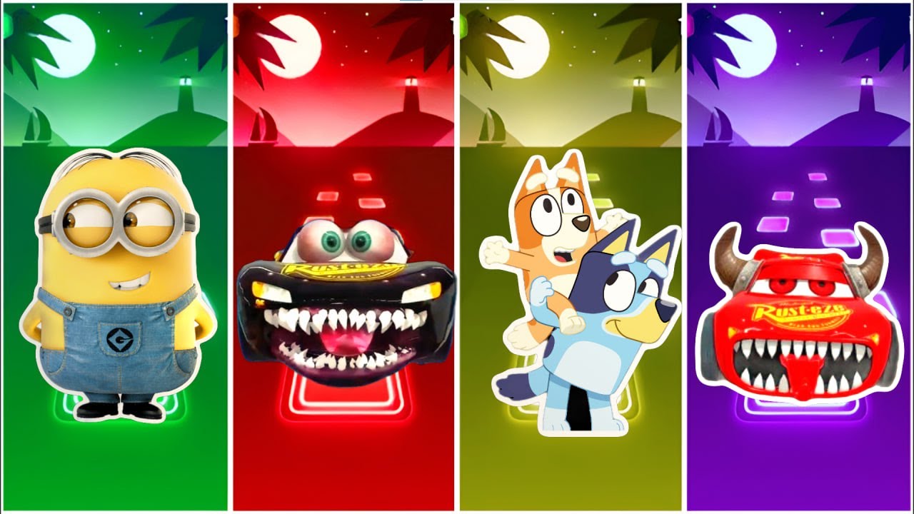 Minions 🆚 McQueen Eater 🆚 Bluey | Who Is Best?🎯 in Tiles Hop EDM Rush🎶