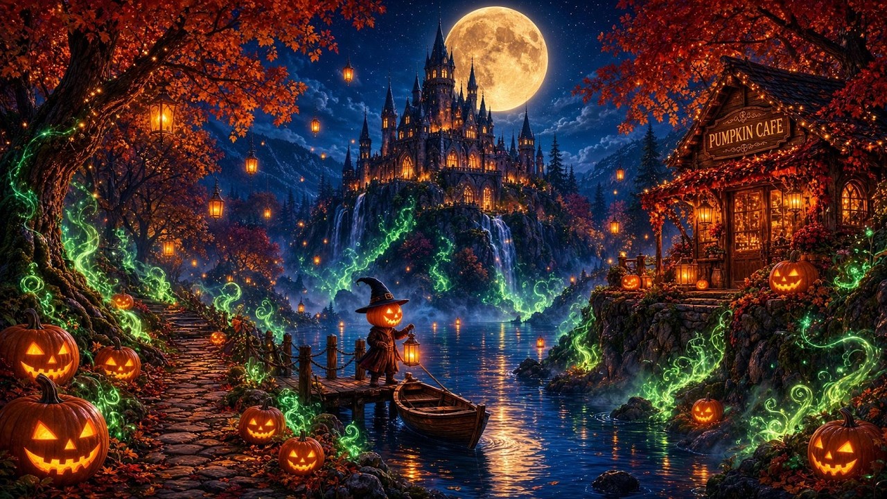 Relaxing Halloween Ambience 2026 🎃Spooky Night in Pumpkin Village 👻 Haunted Sounds & Halloween Music