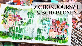 Mixed Media Seite mit Acrlyfarben und Schablonen im Art Journal vom Action