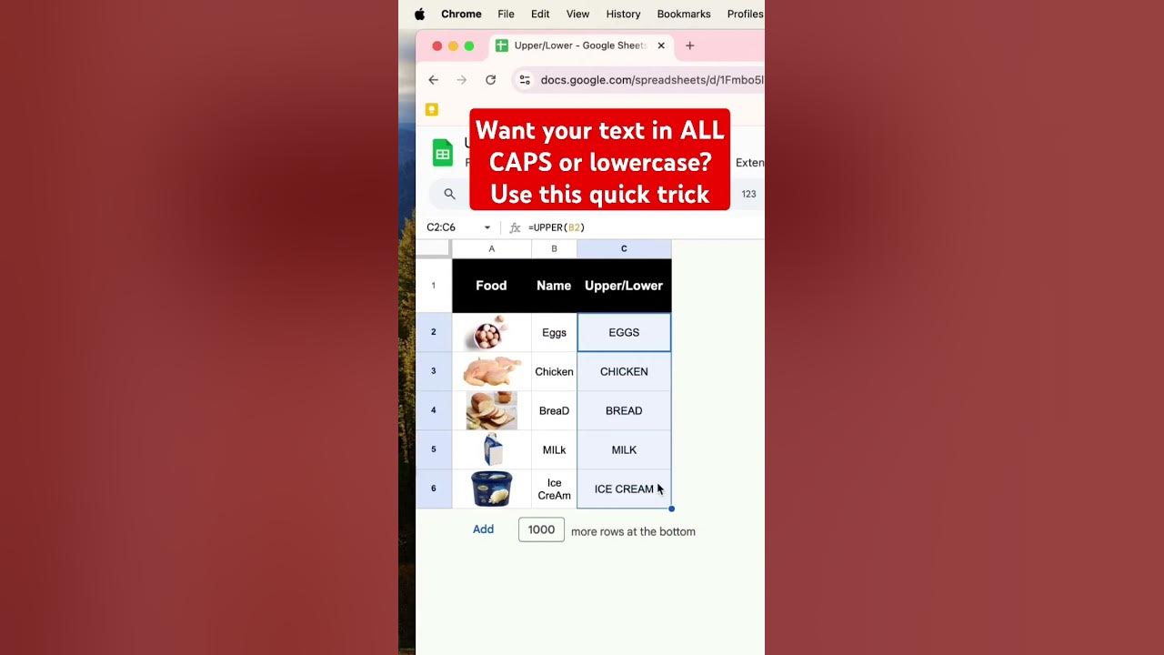 Quickly convert text to all caps or lowercase in google sheets upper