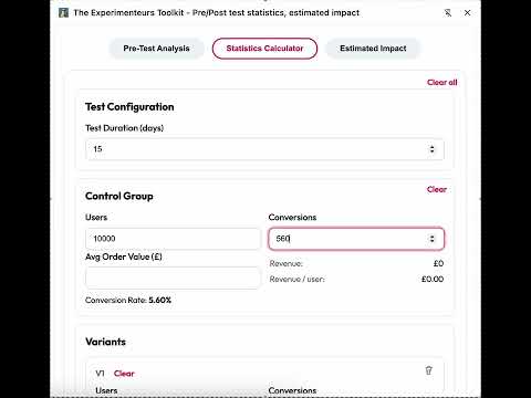 The Experimenteurs Toolkit - Pre/Post test statistics, estimated impact video preview 2