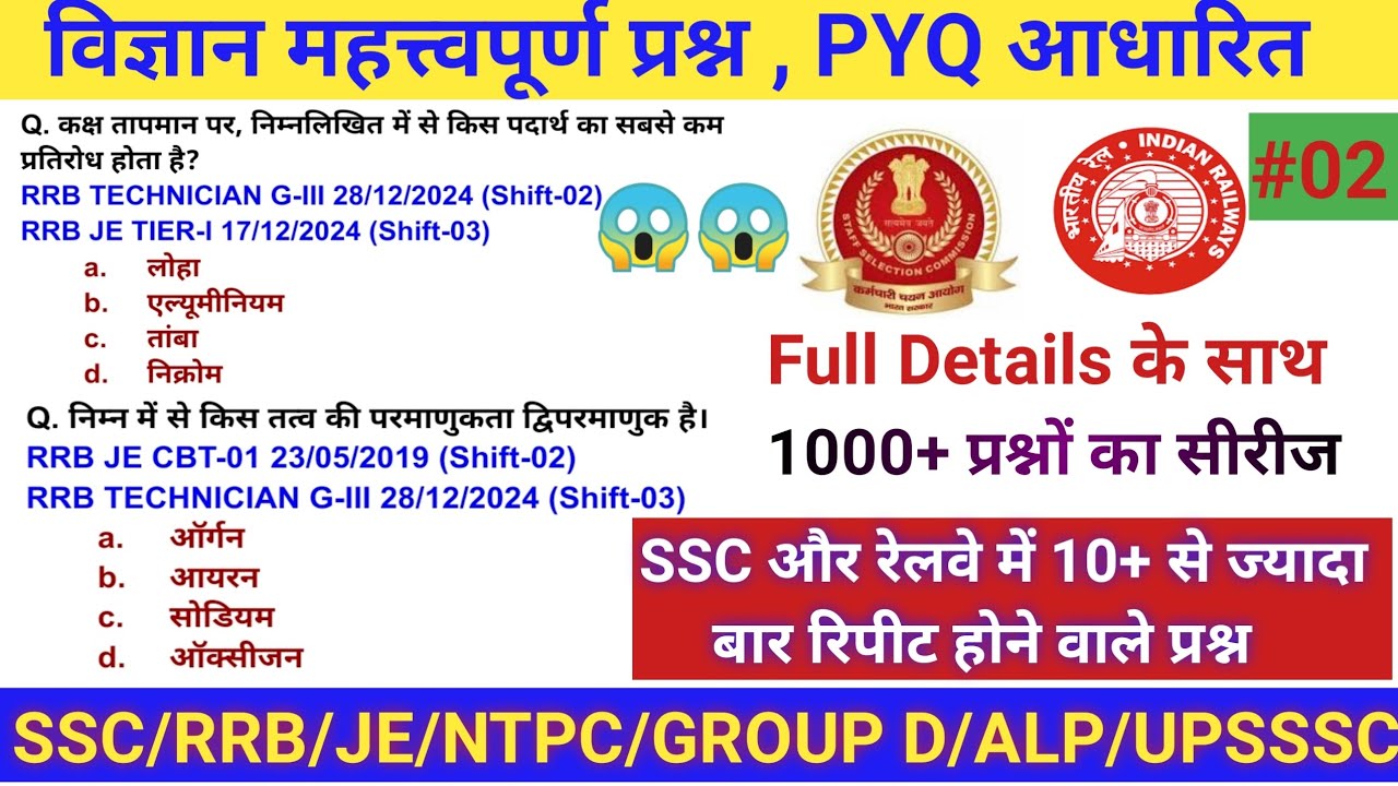 Railway Science PYQ #02। Science 😱 important questions।#groupdscience #sciencepyq #rrb #ssc #exam