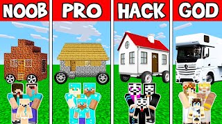 Minecraft Battle: FAMILY HOUSE ON WHEELS BUILD CHALLENGE - NOOB vs PRO vs HACKER vs GOD / Animation