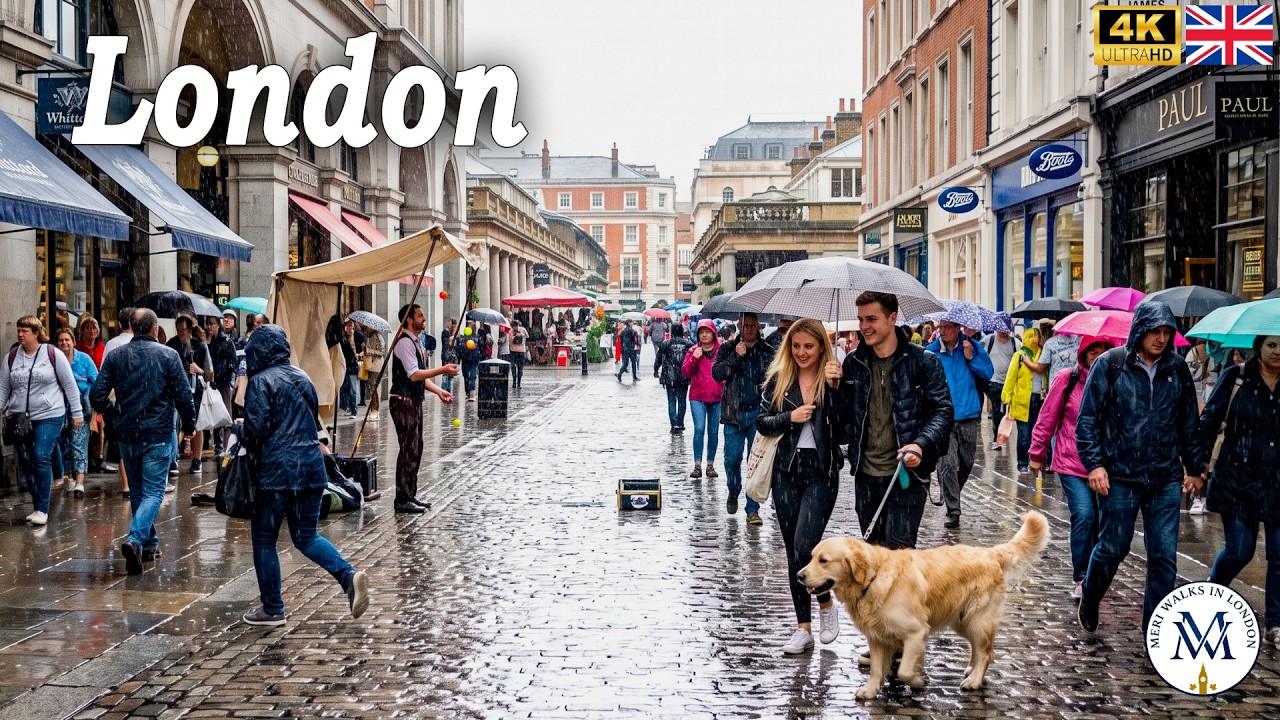 London, Verenigd Koninkrijk | Kingstraat | Regenwandeling 4K