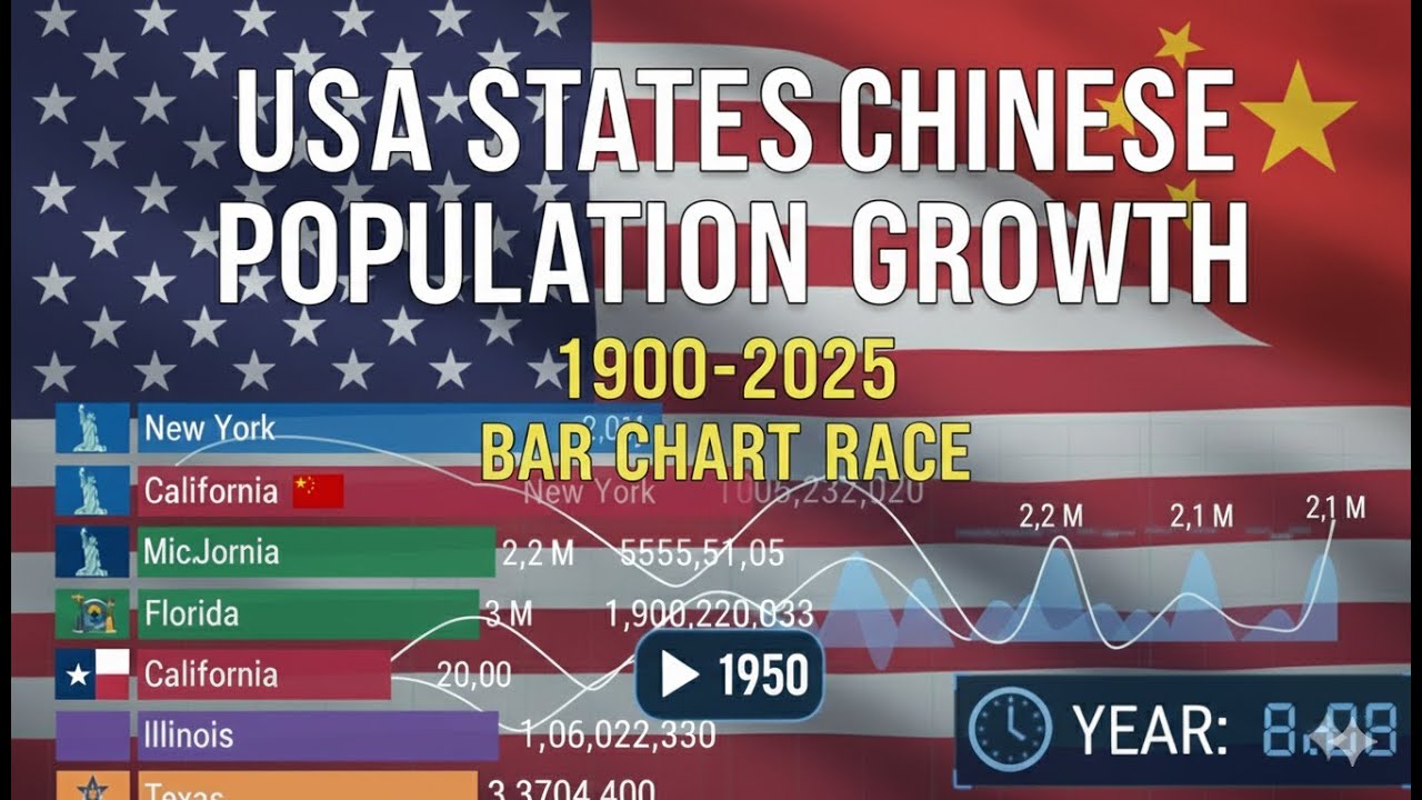 USA States Chinese Population Growth (1900-2025) | Bar Chart Race