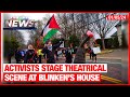 Activists stage theatrical scene at blinkens house  muslim news  jan 5 2024