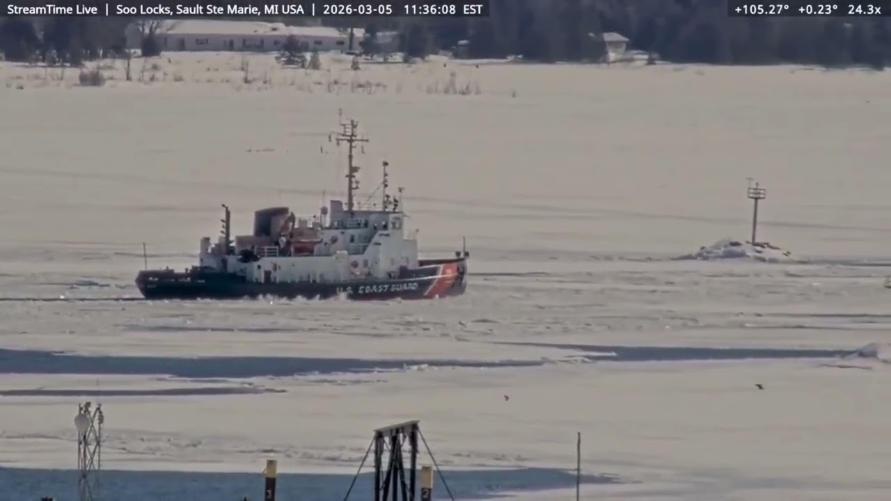 USCGC Biscayne Bay Clearing Ice Up SMR, for stuck Sugar Island Ferry, then Leaving Mar 5th, 2026