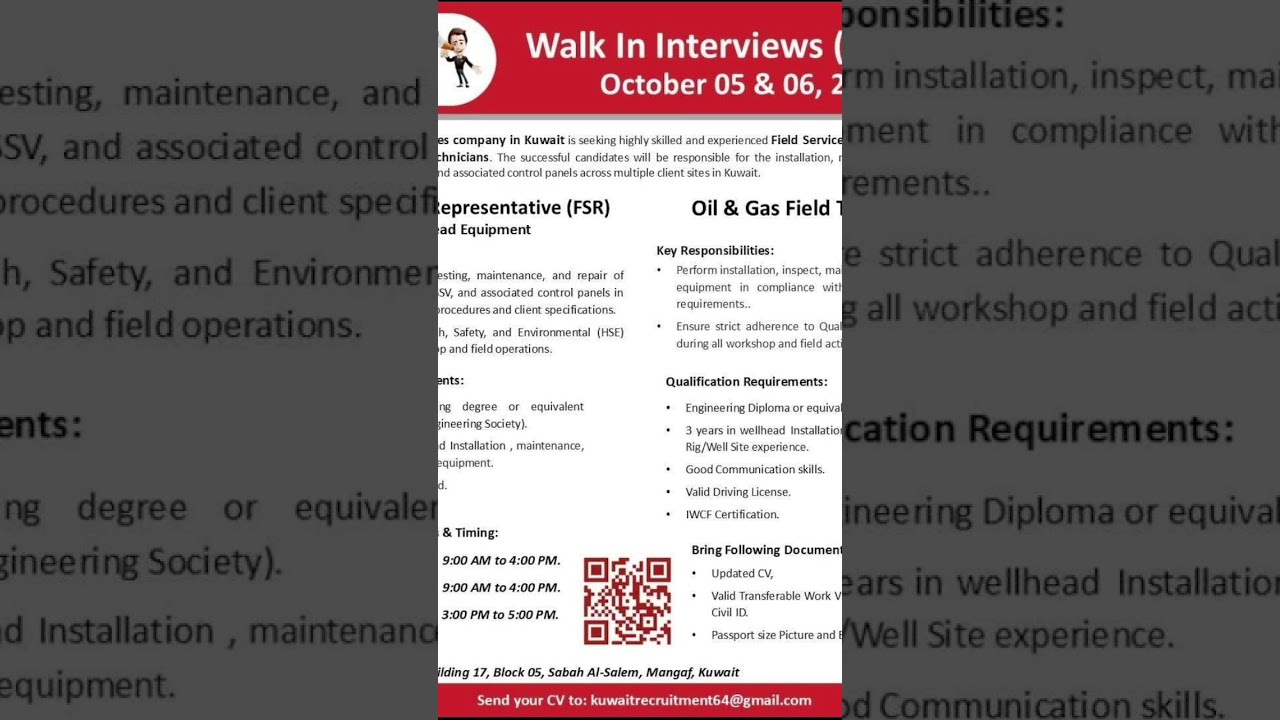 Walk in interview in kuwait on October 5th & 6th, 2025 