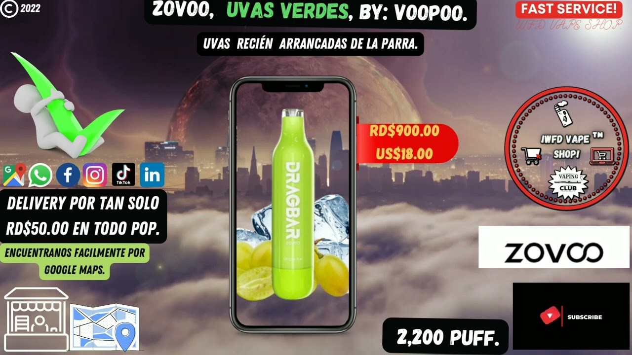 The best disposable vape, Grape  -- Dragbar, by: Voopoo.