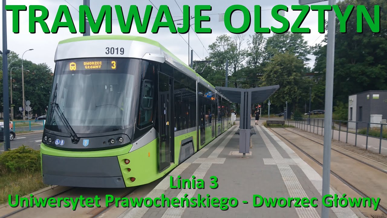 Tramwaje Olsztyn Linia 3 Uniwersytet - Dworzec Główny/Cabview. Tram line 3 in Olsztyn (Poland). 4K