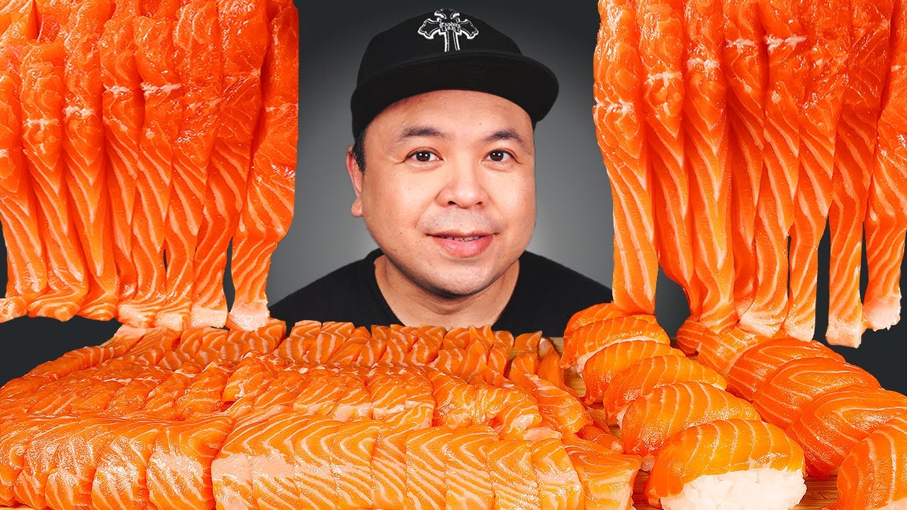 ASMR SALMON SASHIMI SUSHI MUKBANG (EATING SOUNDS) | ASMR JonOnTable
