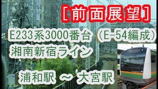 ［前面展望］ E233系3000番台（E-54編成）湘南新宿ライン ”特別快速 籠原行き”電車（浦和駅～大宮間） 2019/09/22