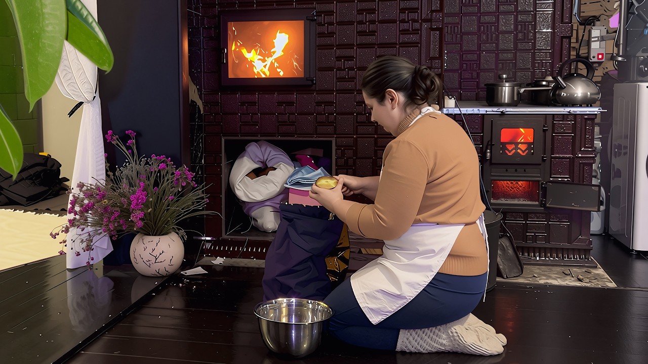 Зимнее выживание в отдалённой карпатской деревне с готовкой на дровяной печи.