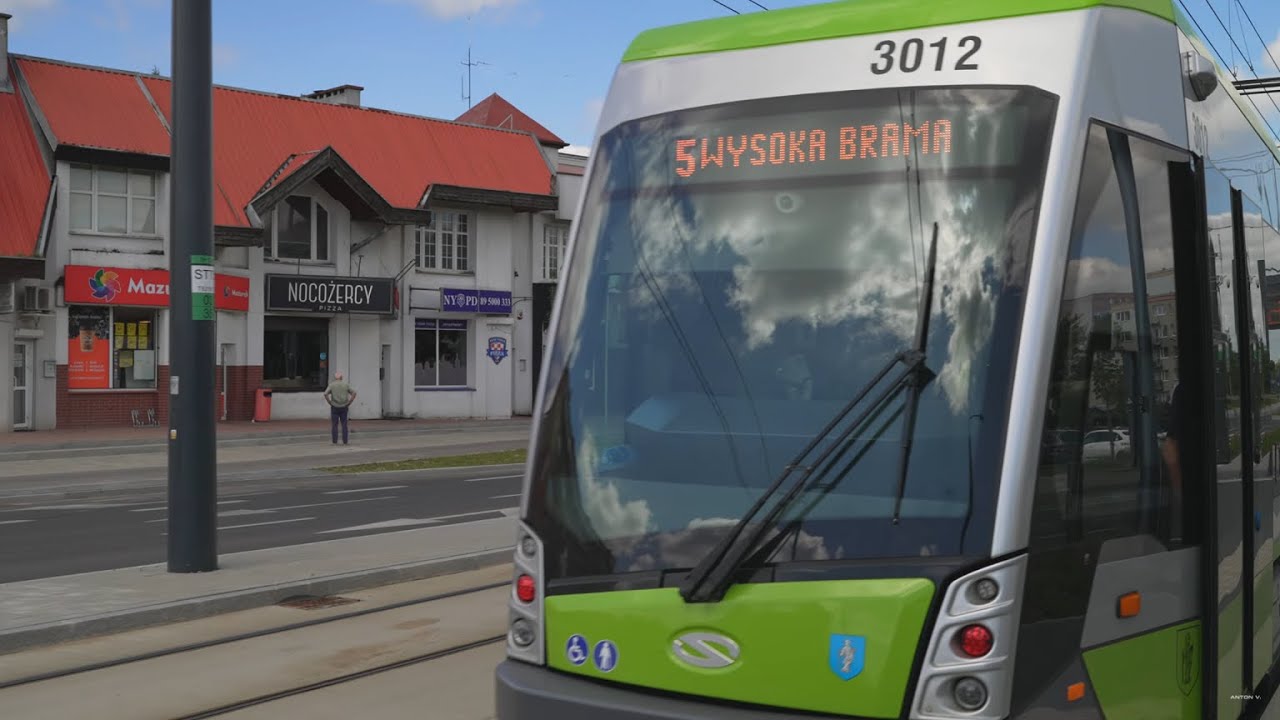 Poland, Olsztyn, tram 5 ride from Krasickiego/Wilczyńskiego to Planetarium