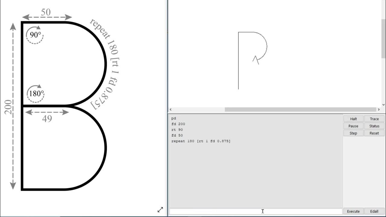 Letter B commands - How to draw letter b in FMSLogo - YouTube