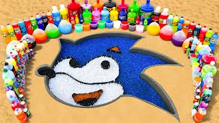 Giant Toothpaste Eruption from Sonic pit, Big Balloons of Soda, Mtn Dew, Fanta, Coca Cola vs Mentos