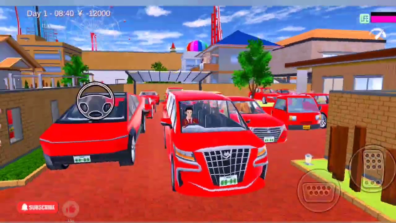 Collection of red cars, a bus at boy's home near cherry cat cafe 🚘🚍🚔 sakura school simulator 🤩🥳✅