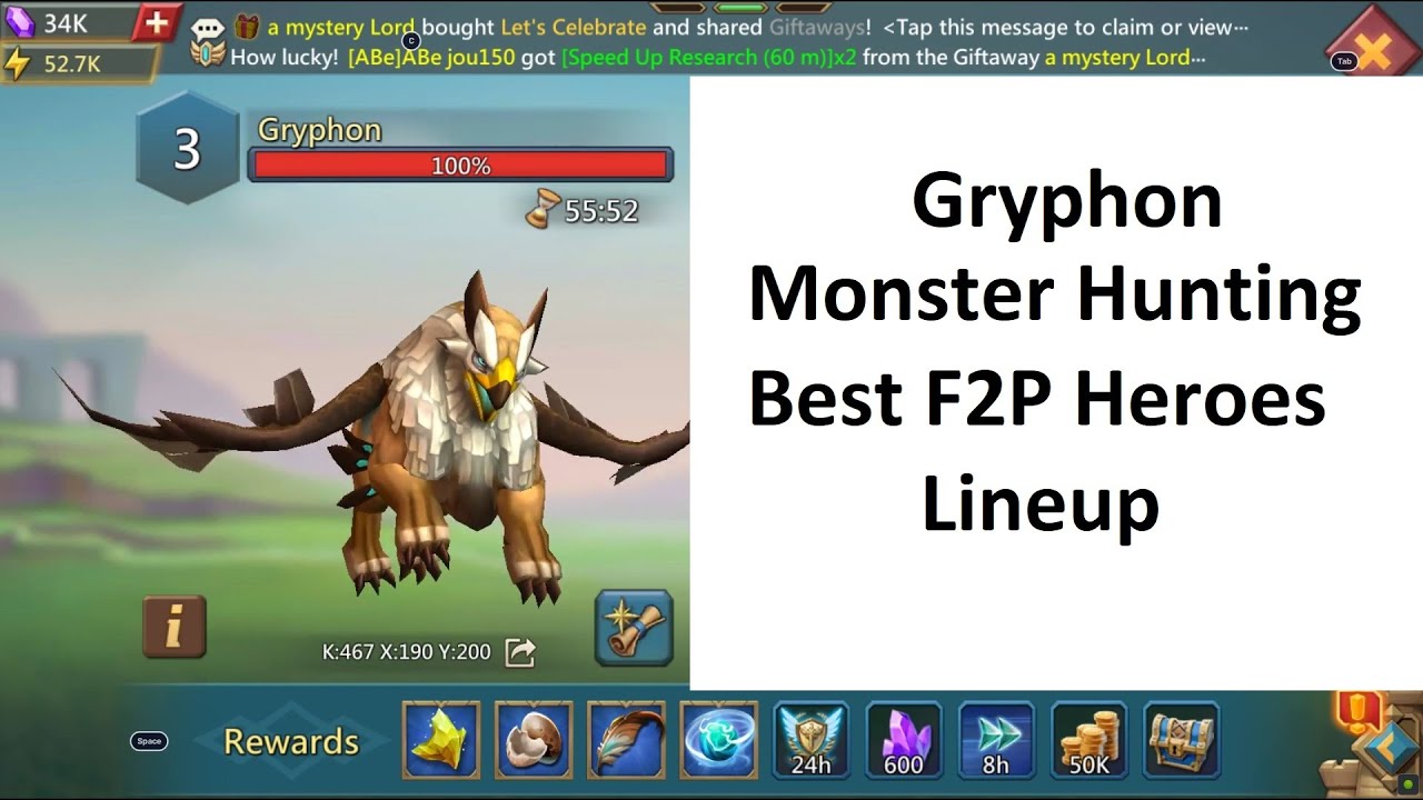 Lords Mobile Gryphon Monster Hunting Best F2P Heroes Lineup YouTube