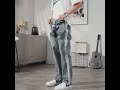 Loose casual elastic waist straight-leg jeans for men, comfortable trendy striped jeans