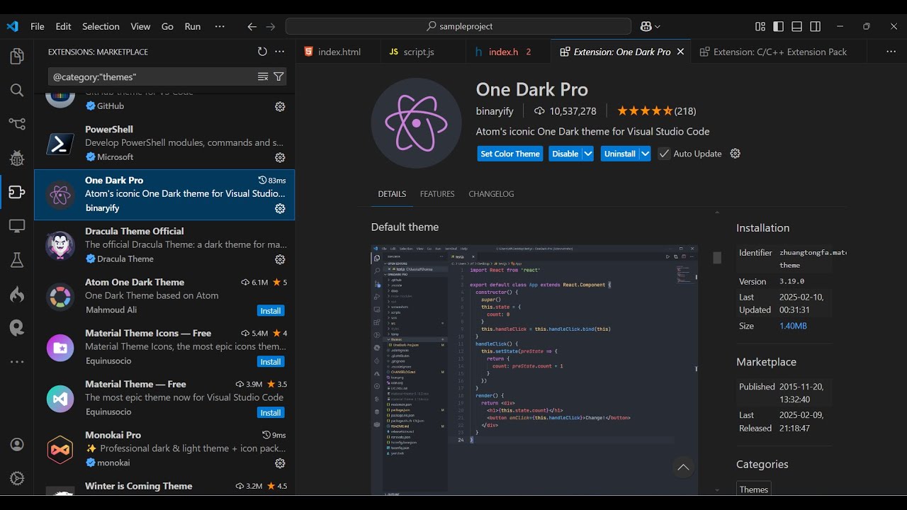 Atom One Dark Pro Theme Tutorial in Visual Studio Code Full Demo Video ...