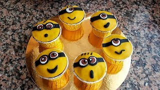 طريقة عمل كب كيك مينيون بعجينة السكر لطلبية عيد الميلاد/Cupcake les minions