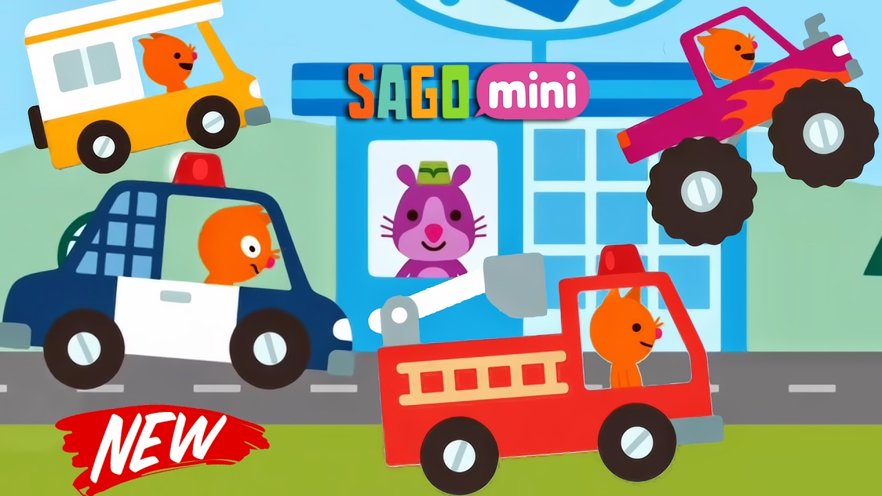 Sago Mini Road Trip - NEW CARS : Police Car, Fire Truck, Bus, Monster Truck | Car Factory & CAR WASH