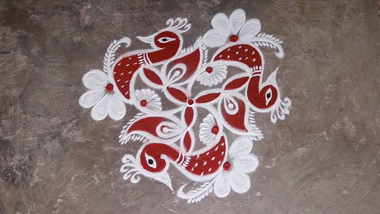 Peacock Rangoli kolam by MoshithaArt rangoli || Kolam || Muggulu