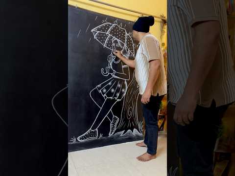 Beautiful girl drawing sitting in rain ☔️ #art #drawing #shortvideo