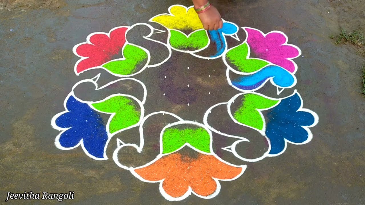 Daily kolangal with dots (11*6) 🌺/thaipoosam malar kolam /easy flower rangoli 😍...