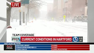 VIDEO: Snow picks back up in Hartford as of 9 a.m.