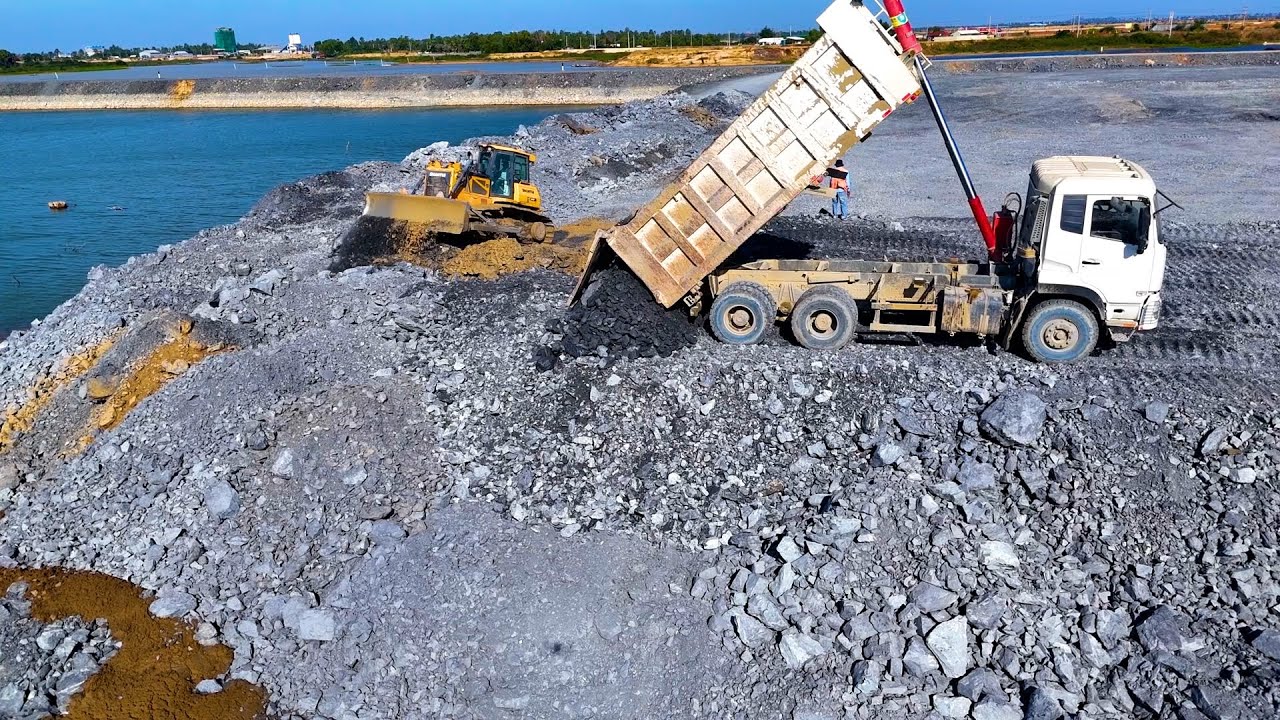 When construction is finished, the road around the lake will be poured.