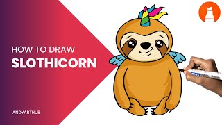 How to draw unicorn sloth easy | slothicorn drawing easy - Andy Art Hub