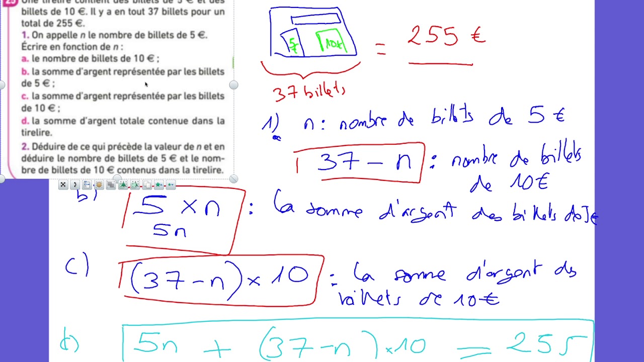 Mise en équation d'un problème 25p123 - YouTube