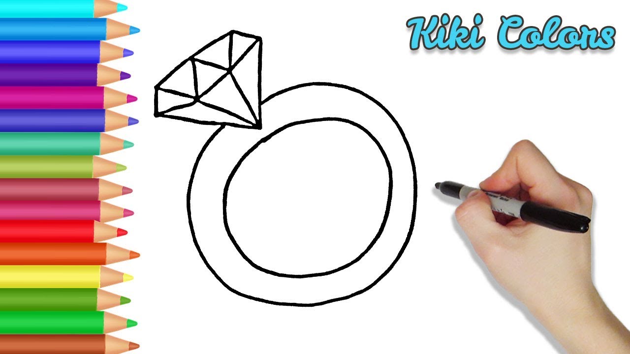 How to Draw Diamond Ring | Teach Drawing for Kids and Toddlers Coloring ...