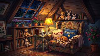 Rainy Night Cozy Attic | Vintage Radio & Jazz for Sleep, Study, Relax | Ambience 6 Hours
